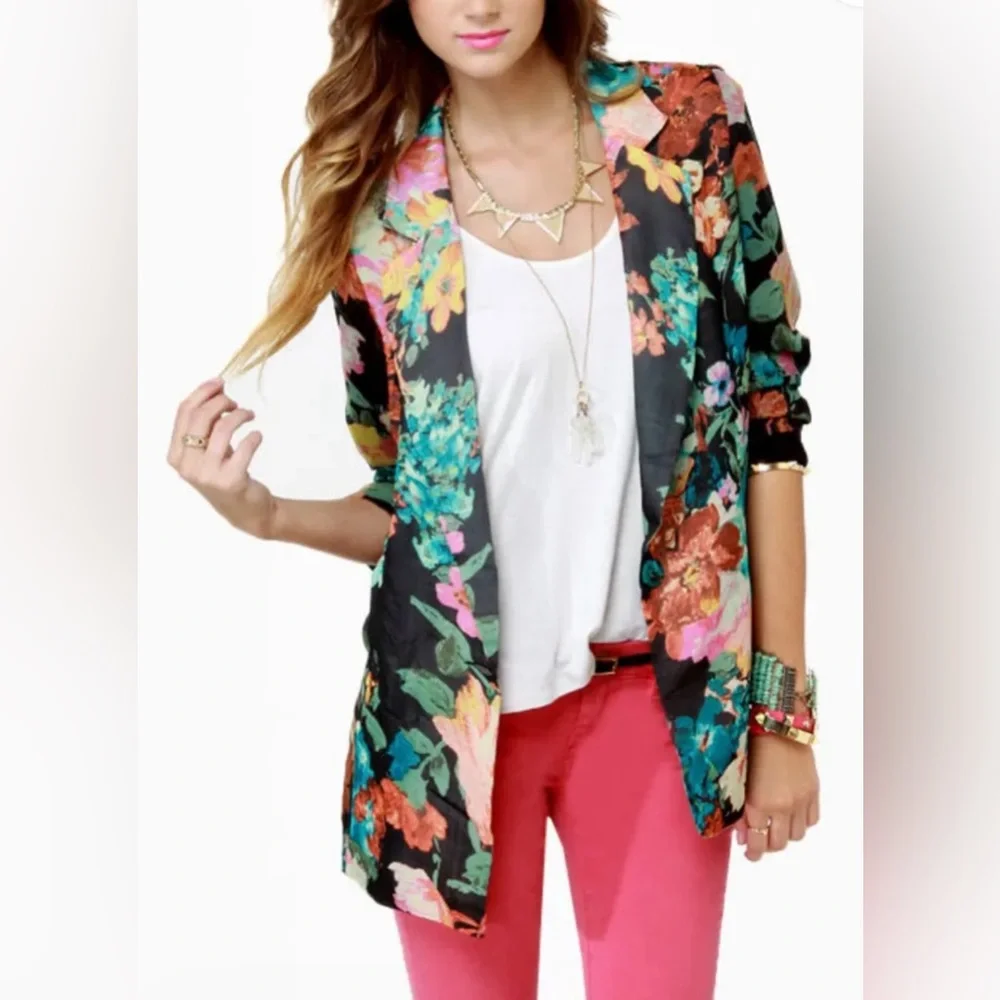 Lulus Gypsy Junkies Zeppelin Floral Print Blazer black medium jacket boho - Picture 2 of 13